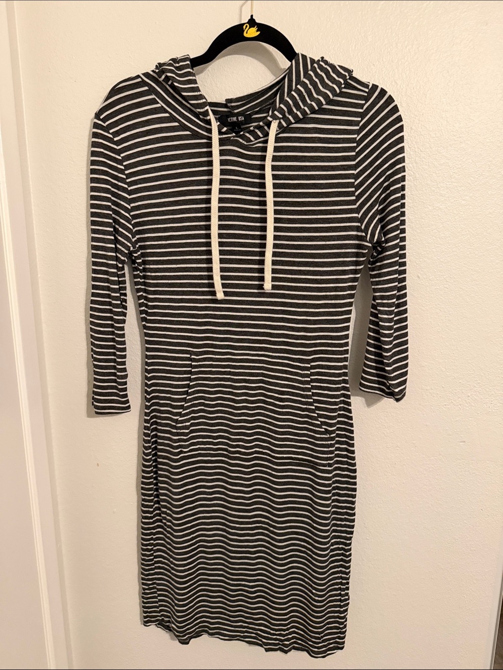 Active USA Black and White Striped Hooded Knit Dress